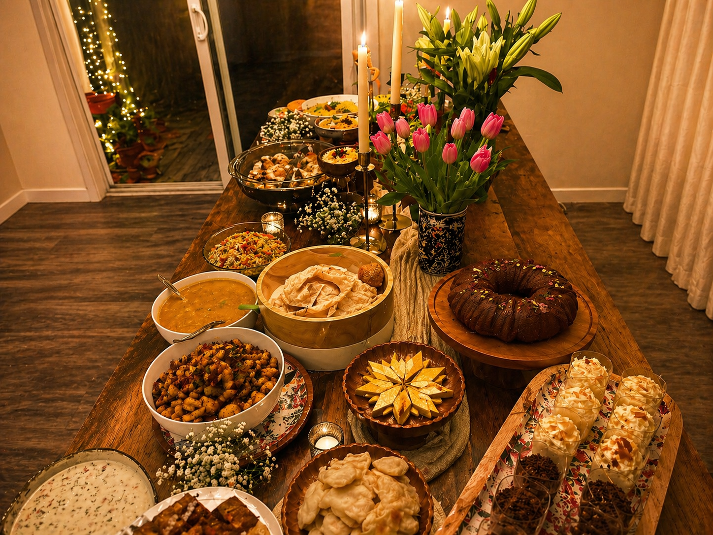 Candlelit evening dinner feast