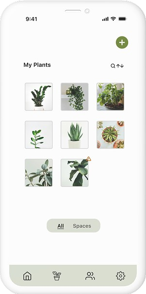 Plant Care Companion app — my plants screen