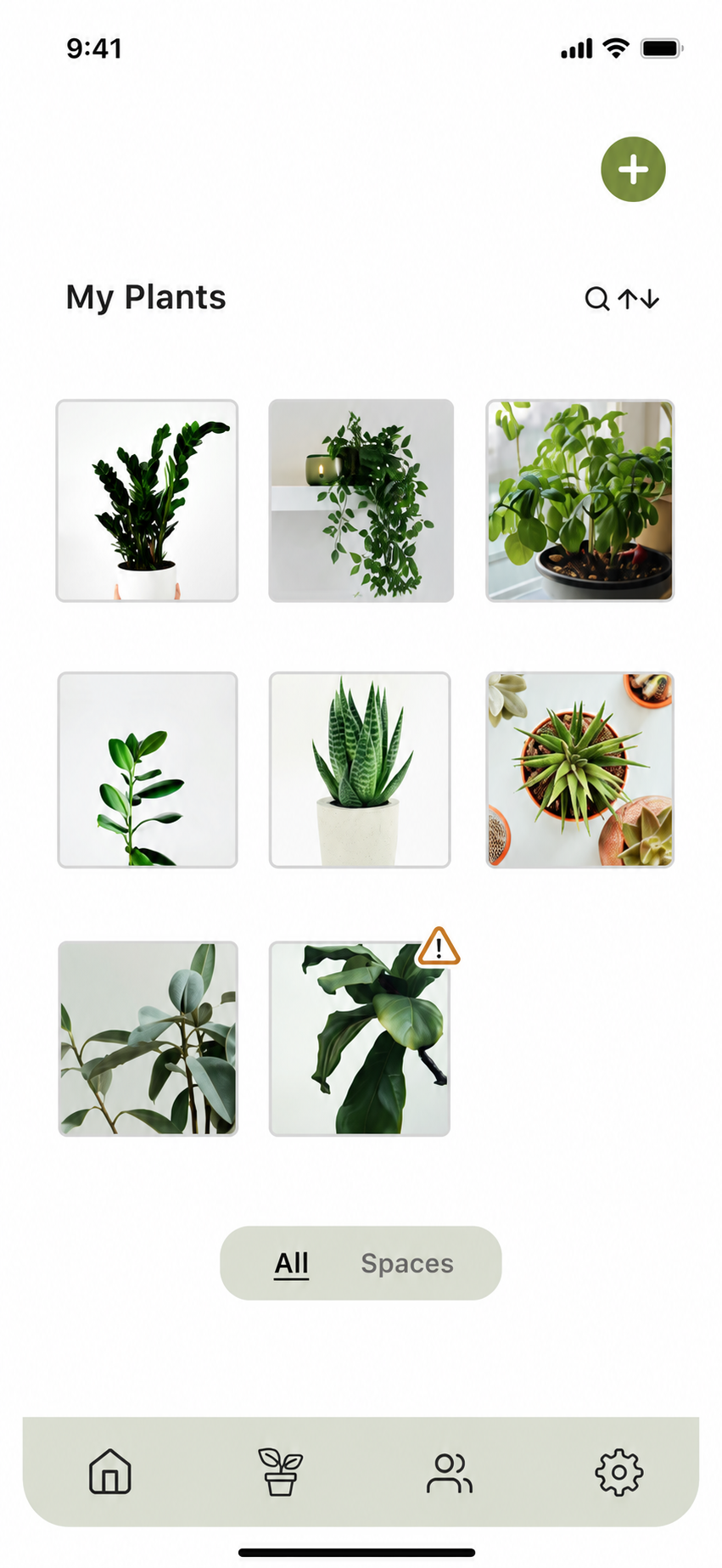 My Plants screen — Plant Care Companion app