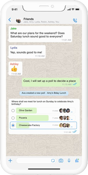 WhatsApp Polls concept — group chat with poll